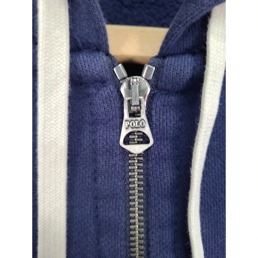 Polo Ralph Lauren Mens Sz Lg Heavy Weight Blue Full Zip Hoodie Yellow Pony Logo